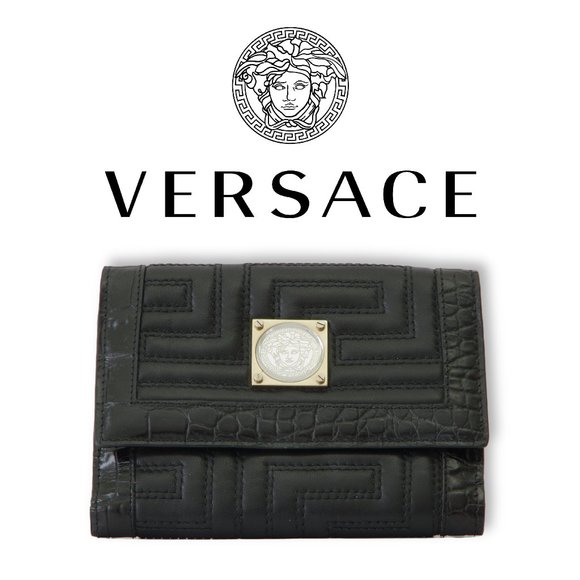 Versace Handbags - Authentic Versace Genuine Black Leather Trifold Wallet with Medusa Medallion